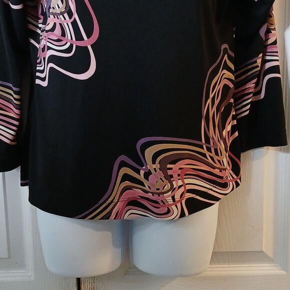Black  casual business casual 3/4 length sleeve multicolor blouse  Sz M - Picture 2 of 4